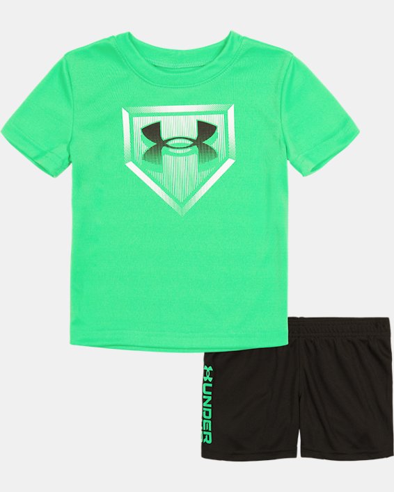 Boys' Infant UA Homeplate Tech Short Sleeve & Shorts Set, Green, pdpMainDesktop image number 0
